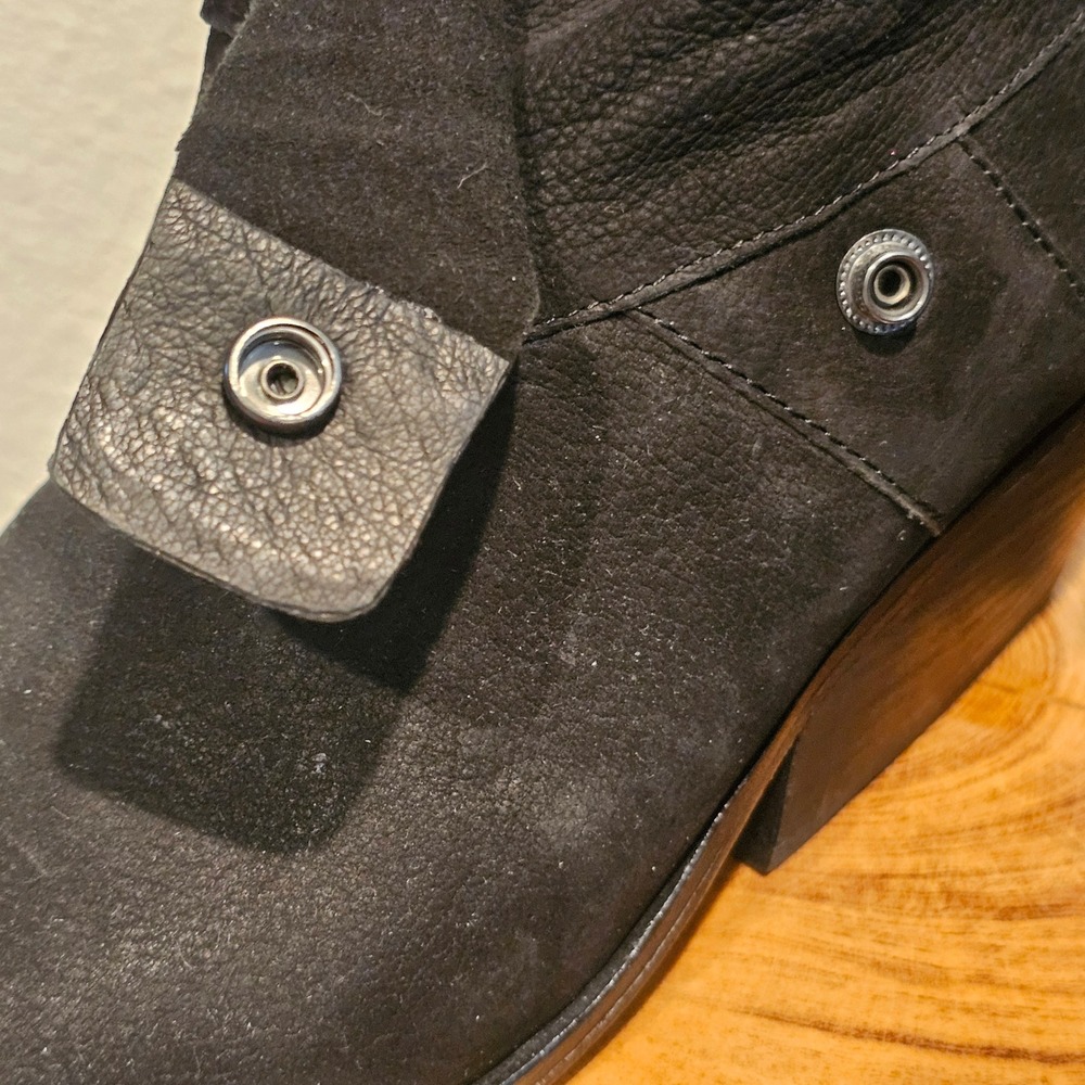 Eileen Fisher Womens 7 Black Leather Wrap Tag Ankle Boots Wedge Heel Back Zip - Picture 7 of 11